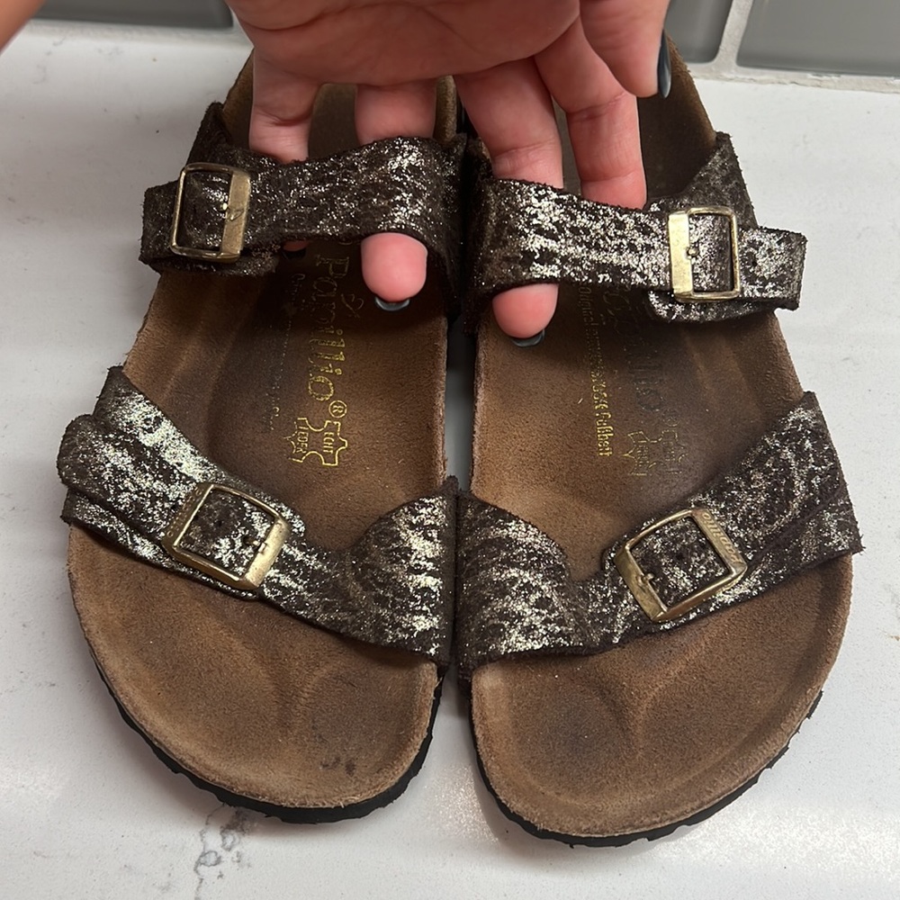 Birkenstock Papillio Arizona Gold Crackle Sandals W7 M5 Unisex - Picture 9 of 17